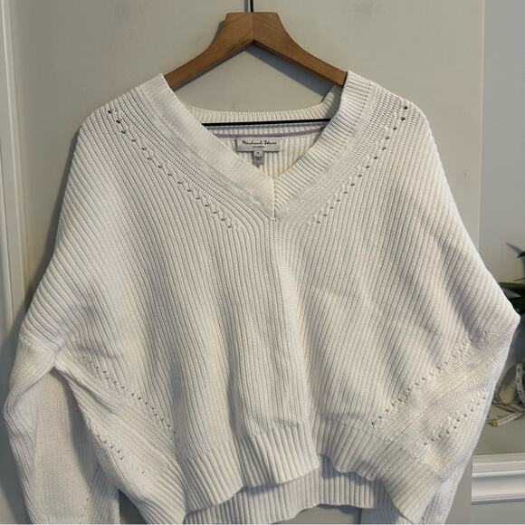Revolve Michael Stars White Cotton V Neck Sweater Medium - Picture 5 of 10